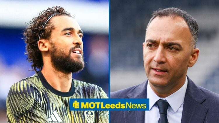 Leeds United striker Dominic Calvert-Lewin looks at Leeds chairman Paraag Marathe.