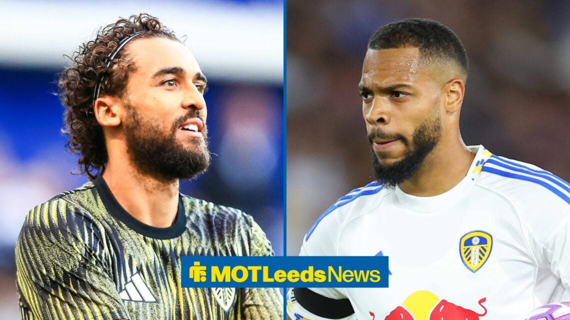 Leeds United striker Calvert-Lewin looks at his teammate Lukas Nmecha.