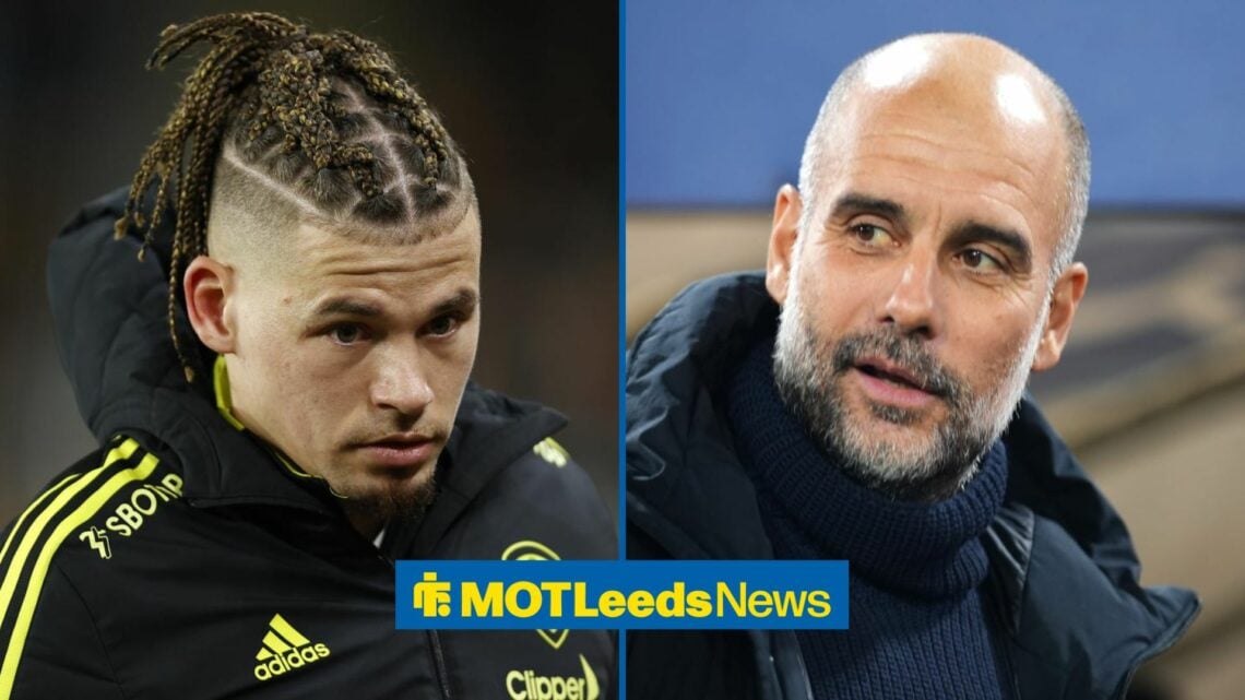 Former Leeds United midfielder Kalvin Phillips, Manchester City manager, Pep Guardiola.