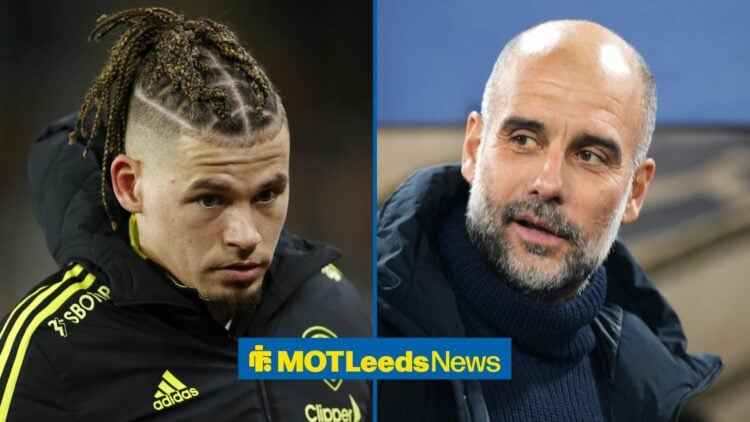 Former Leeds United midfielder Kalvin Phillips, Manchester City manager, Pep Guardiola.