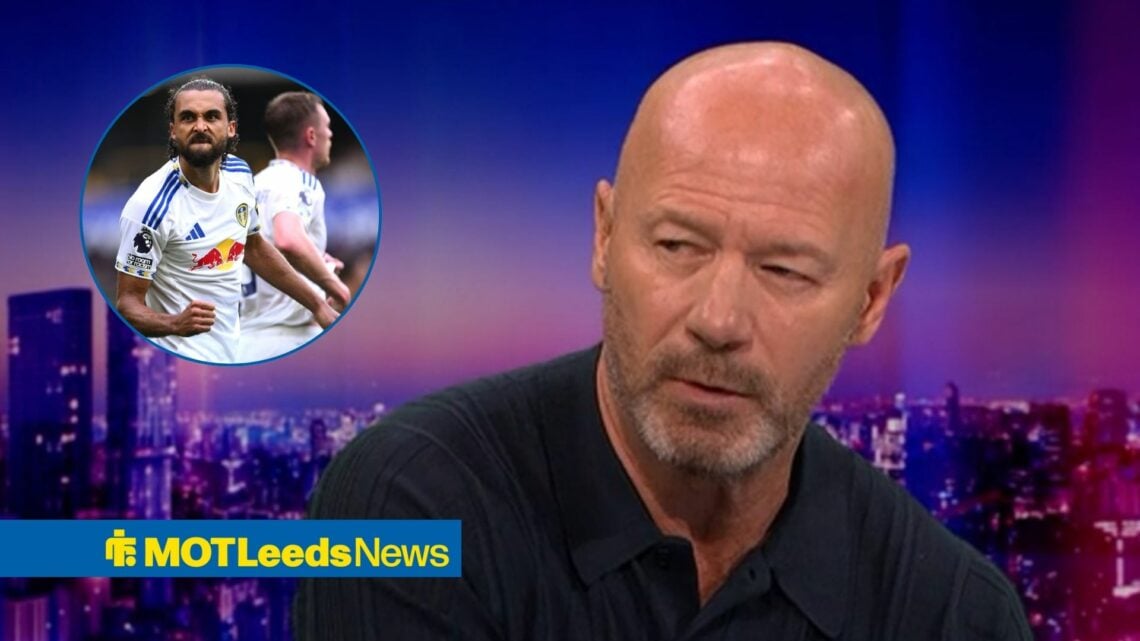 Alan Shearer talking in MOTD studio with Leeds player in circular inset