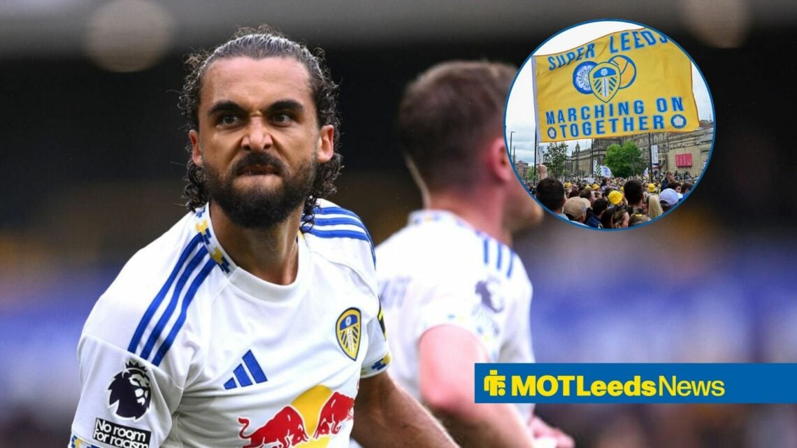 Dominic Calvert-Lewin for Leeds with fans in right circular inset