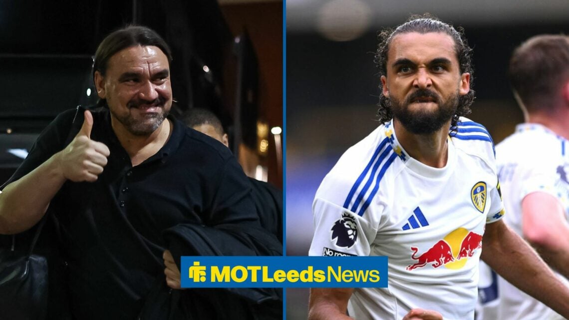 An image of Daniel Farke smiling, next to an image of Dominic Calvert-Lewin celebrating
