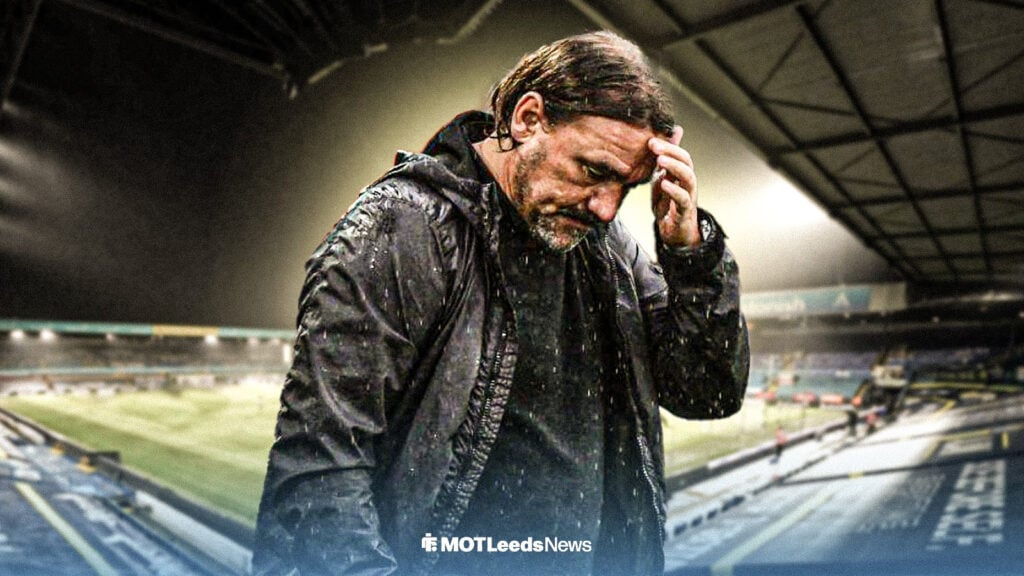 Daniel Farke holding his head in his hands