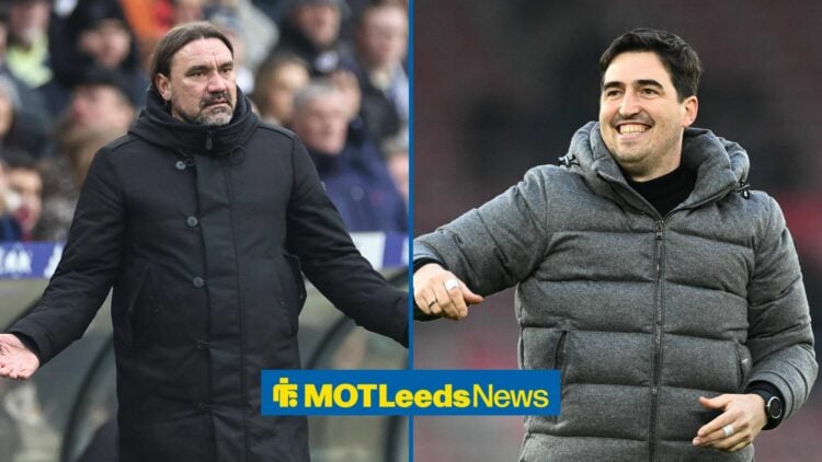 Daniel Farke in left inset with Andoni Iraola in right inset