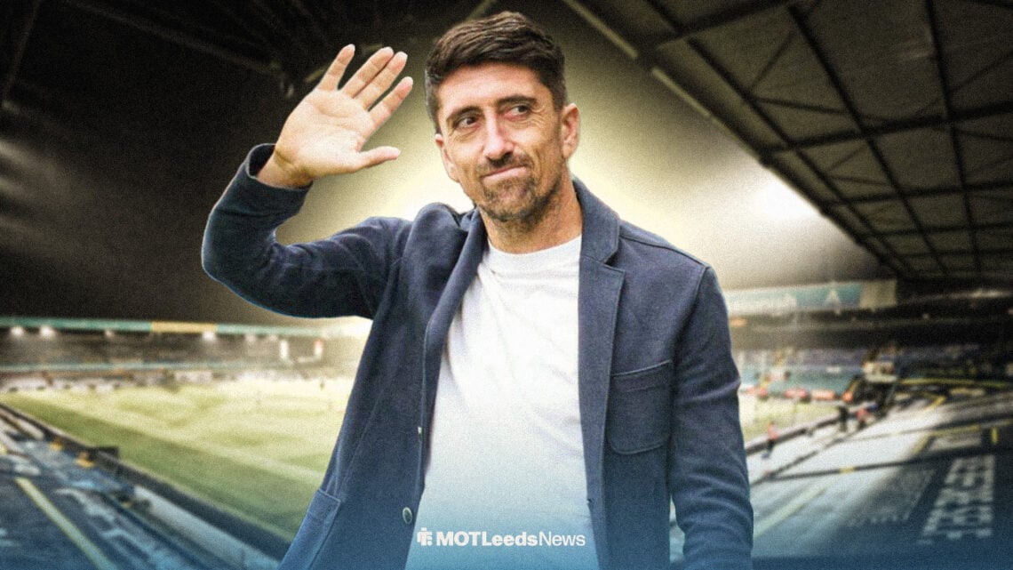 Leeds hero Pablo Hernandez waves to fans with Elland Road in the background.