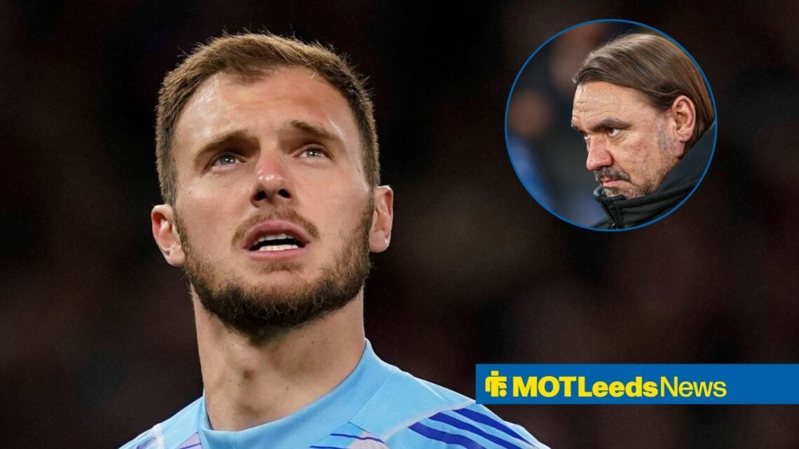 Lucas Perri looking upward with Daniel Farke in right circular inset