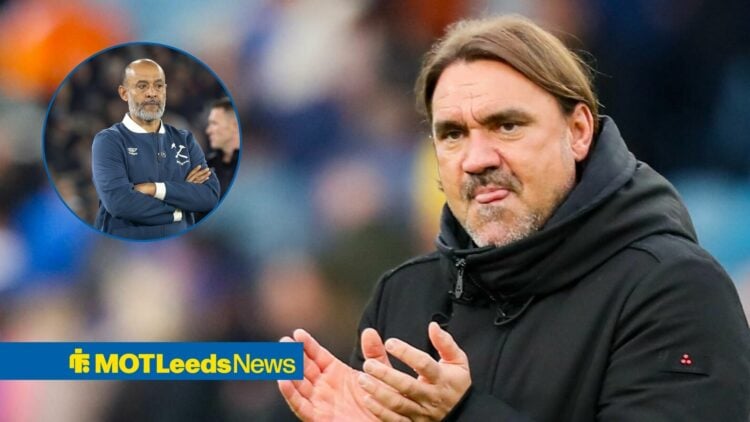 Daniel Farke clapping alongside a circle inset of Nuno Espirito Santo.