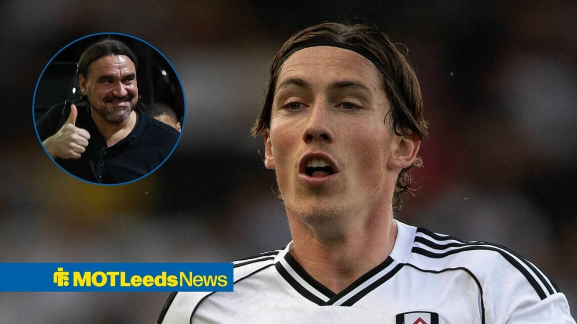Harry Wilson in action for Fulham, with Daniel Farke in a circular frame with his thumbs up