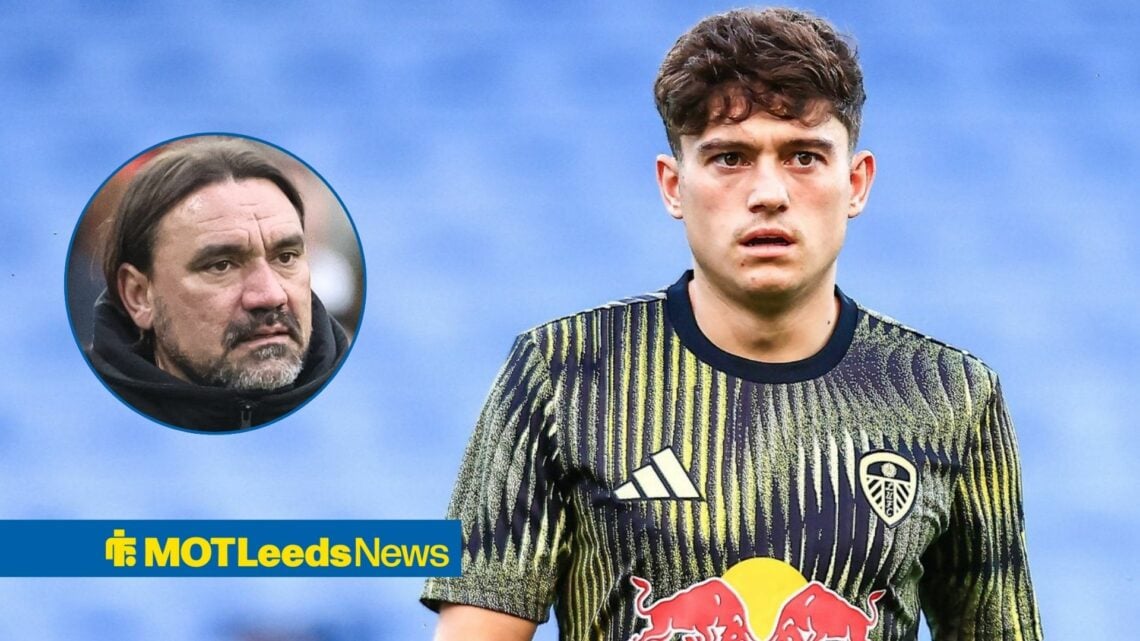Leeds United winger Daniel James with Daniel Farke inset