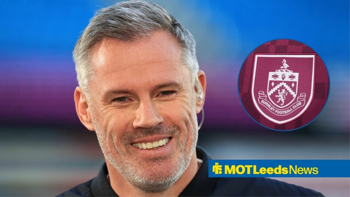 Former Liverpool defender Jamie Carragher with Burnley badge inset