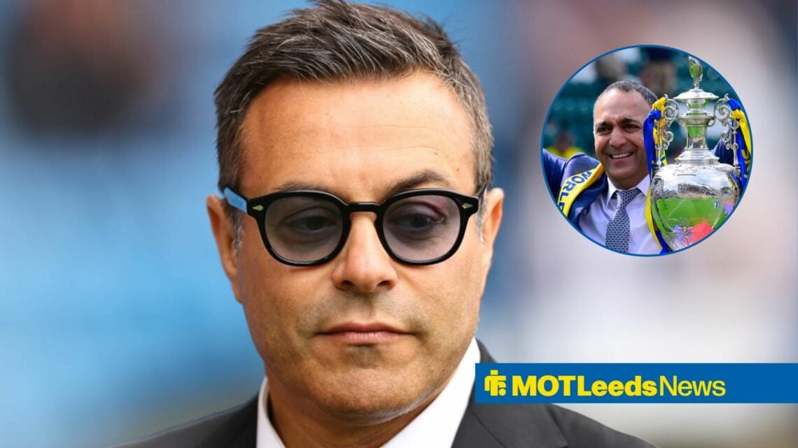Andrea Radrizzani wearing sun glasses, with Paraag Marathe celebrating in a circular frame inset