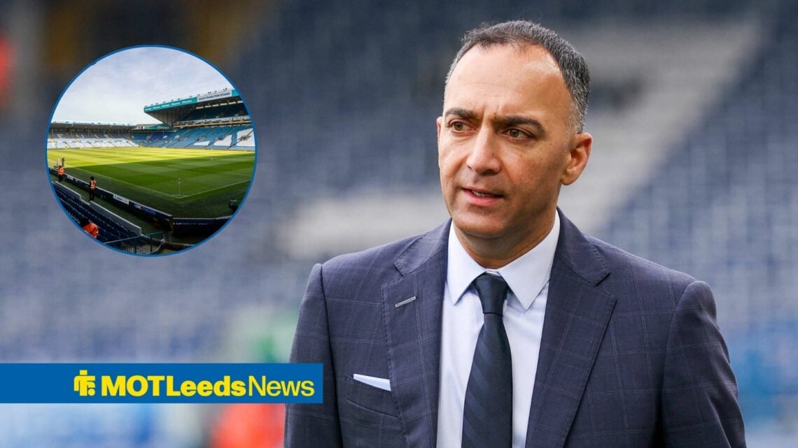 Paraag Marathe on the right, looking concerned to the left and Elland Road.