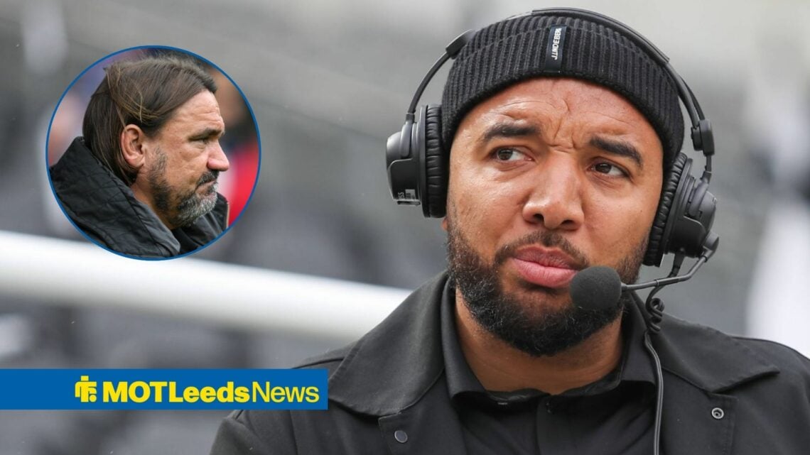 Troy Deeney looking concentrated towards Daniel Farke in a circle inset