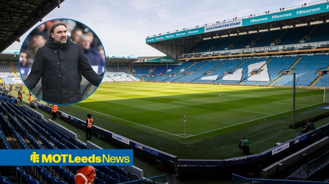 Elland Road with an inset of Daniel Farke on the left