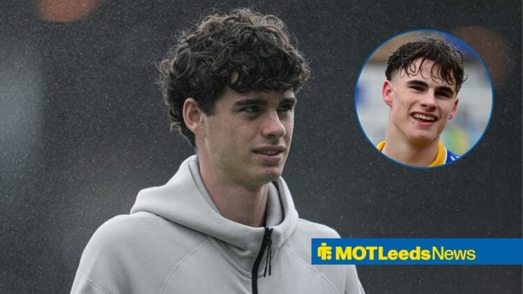 Archie Gray stood in the rain, with Harry Gray in a circular frame alongside him