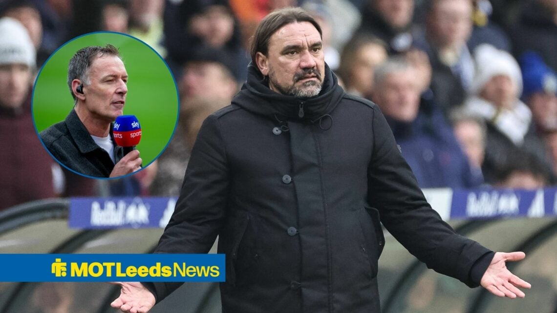Daniel Farke has his arms outstretched with Chris Sutton in a circle inset