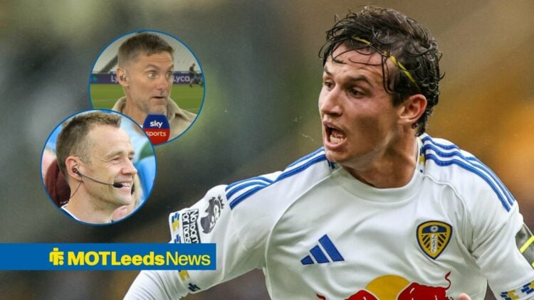 Rob Green and Stuart Attwell in frames, with Brenden Aaronson playing for Leeds