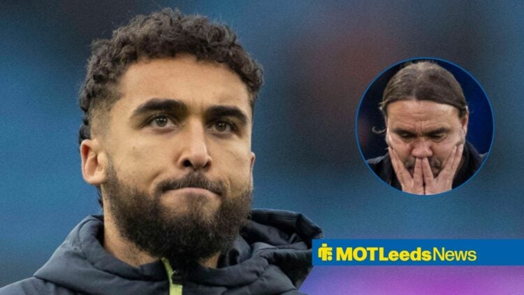 Leeds United striker Dominic Calvert-Lewin with disappointed Daniel Farke inset