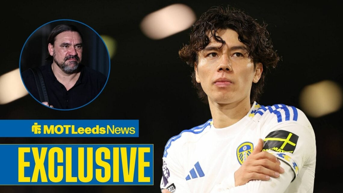 Ao Tanaka playing for Leeds with Daniel Farke in frame