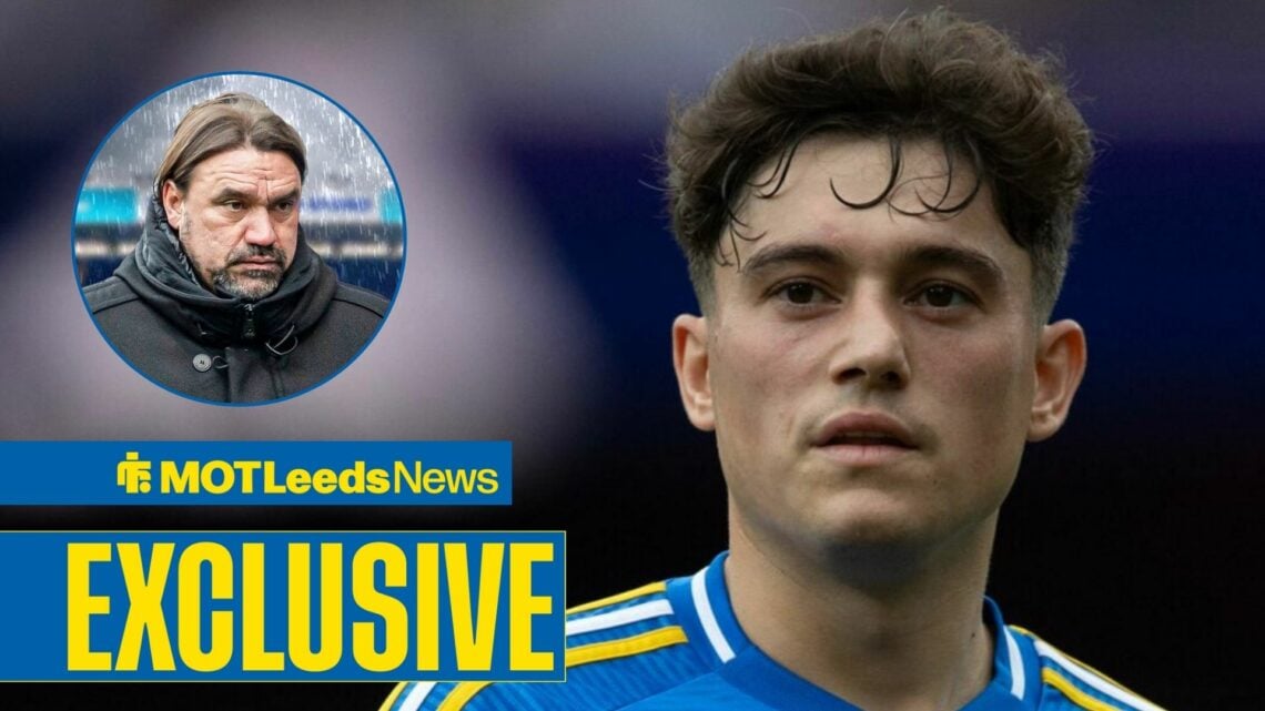 Dan James looking concerned with Daniel Farke in frame