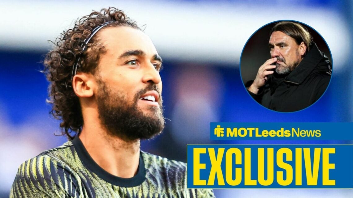 Dominic Calvert-Lewin in Leeds gear with Daniel Farke in frame
