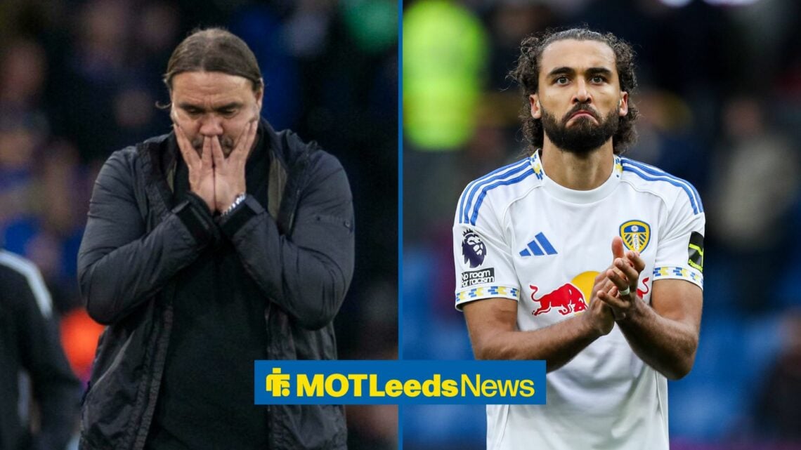Daniel Farke with his head in his hands and Dominic Calvert-Lewin in action for Leeds