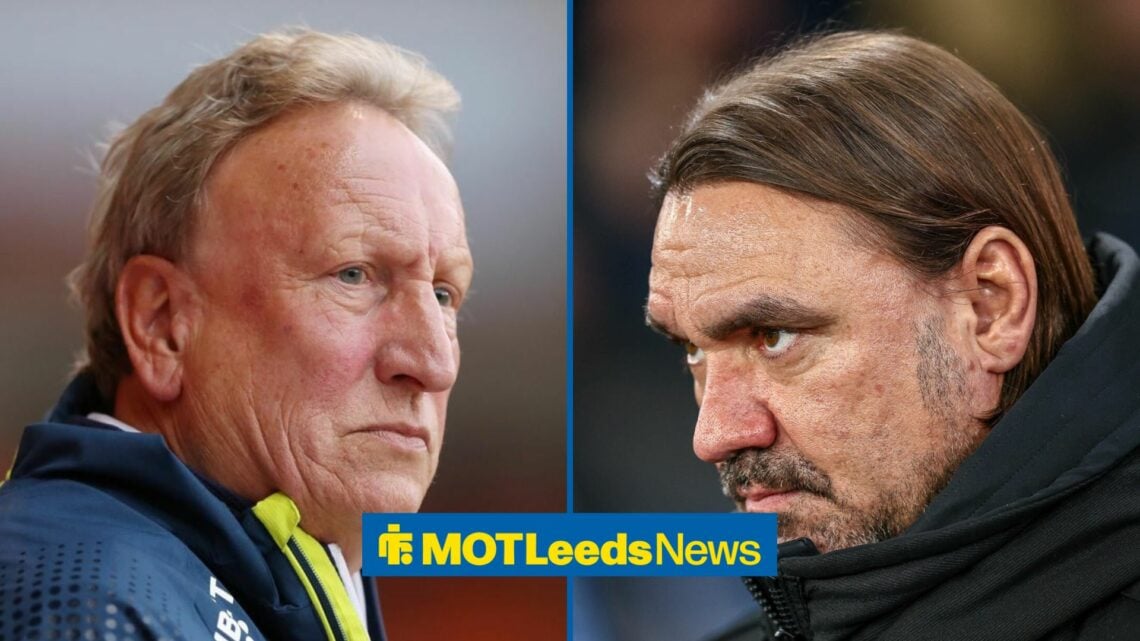 Neil Warnock looks towards Daniel Farke in a split image