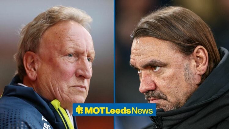 Neil Warnock looks towards Daniel Farke in a split image