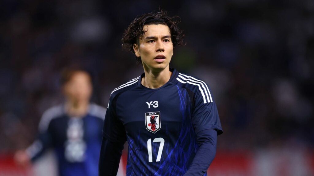 Leeds star Ao Tanaka in international action for Japan.