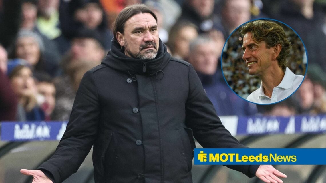 Daniel Farke looks annoyed as Daniel Farke smiles in circular inset