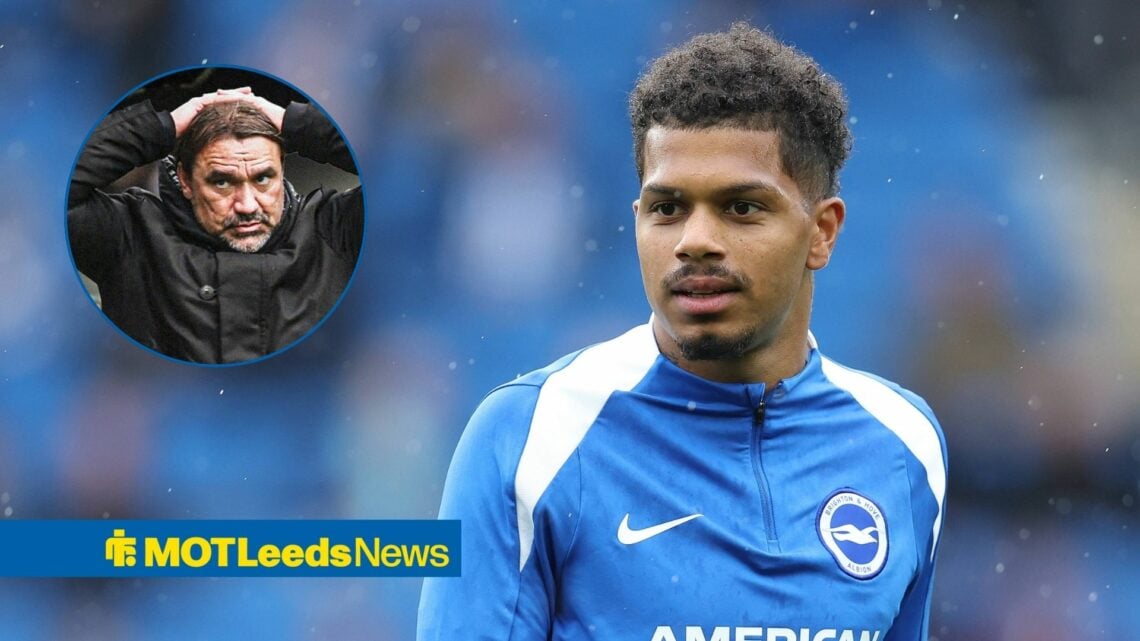 Brighton star Georginio Rutter, Leeds United boss Daniel Farke looking sad.