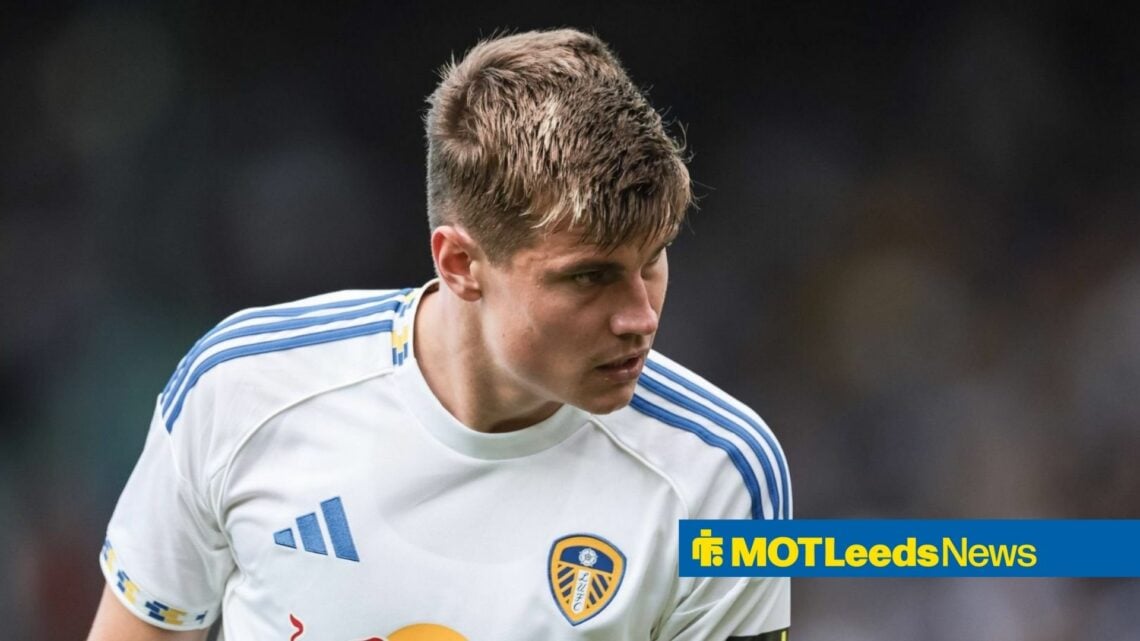 Jaka Bijol looks focused in Leeds home shirt