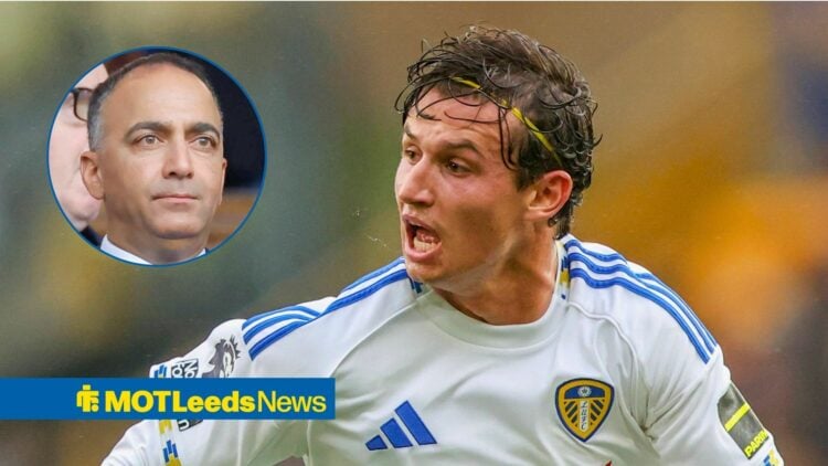 Leeds United attacker Brenden Aaronson and Paraag Marathe in circular inset
