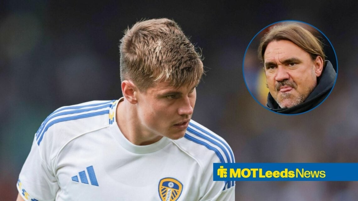 Leeds United defender Jaka Bijol and Daniel Farke in circular inset