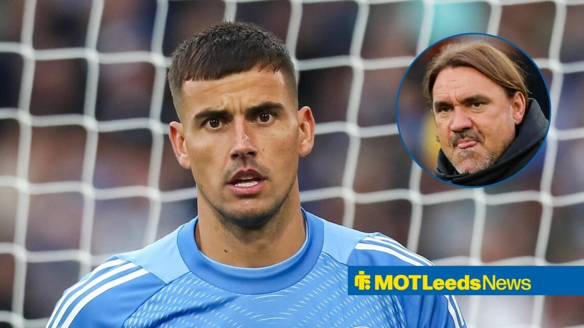 Leeds United goalkeeper Karl Darlow and Daniel Farke in circular inset