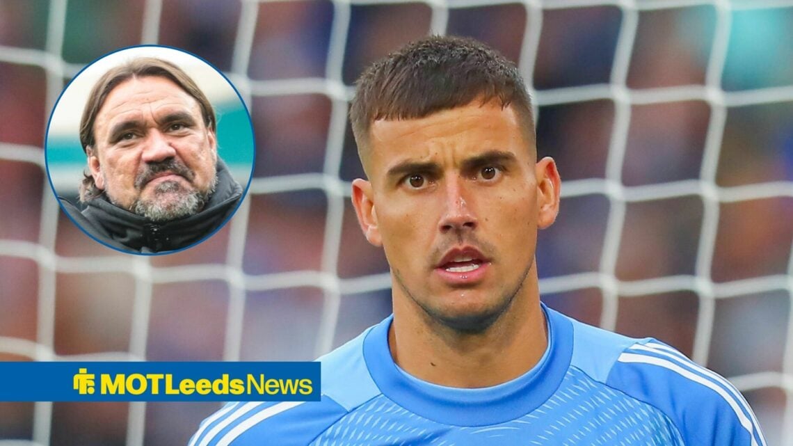 Leeds United goalkeeper Karl Darlow and Daniel Farke in circular inset