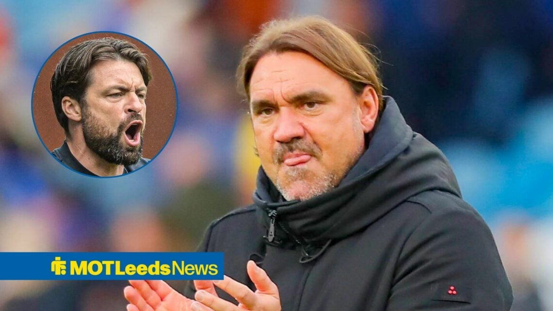 Leeds United manager Daniel Farke and former Rangers boss Russell Martin in circular inset