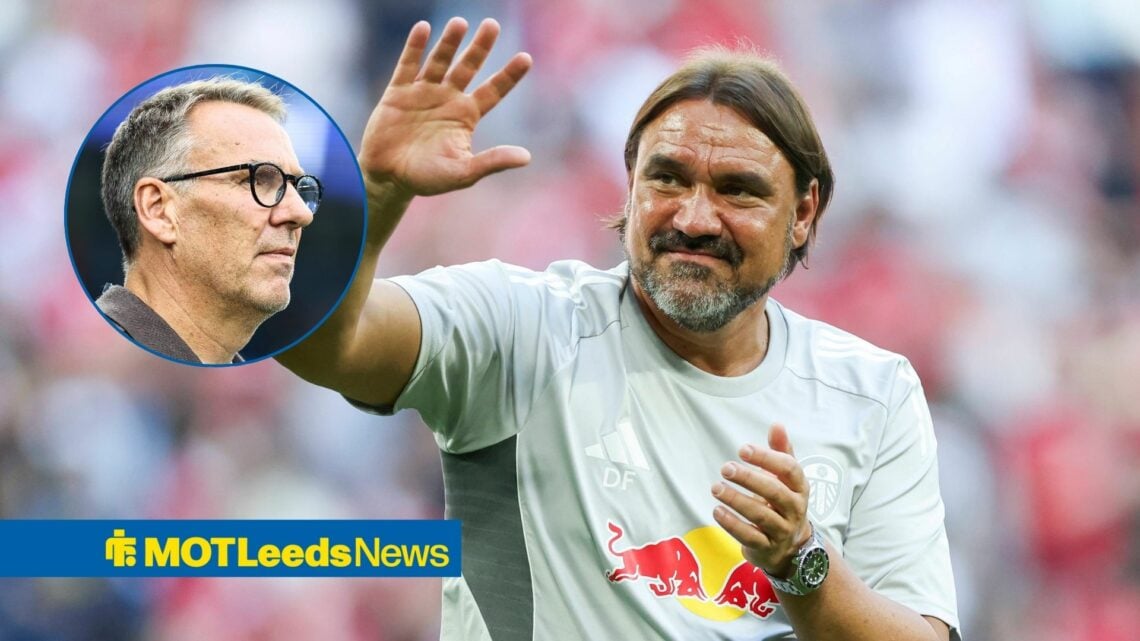 Leeds United manager Daniel Farke and Paul Merson in circular inset
