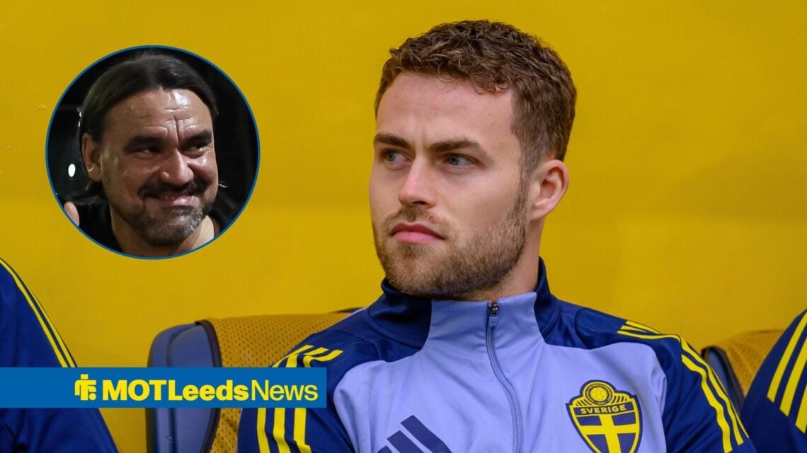 Leeds United defender Gabriel Gudmundsson and Daniel Farke in circular inset