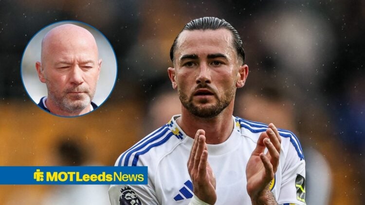 Leeds United forward Jack Harrison and Alan Shearer