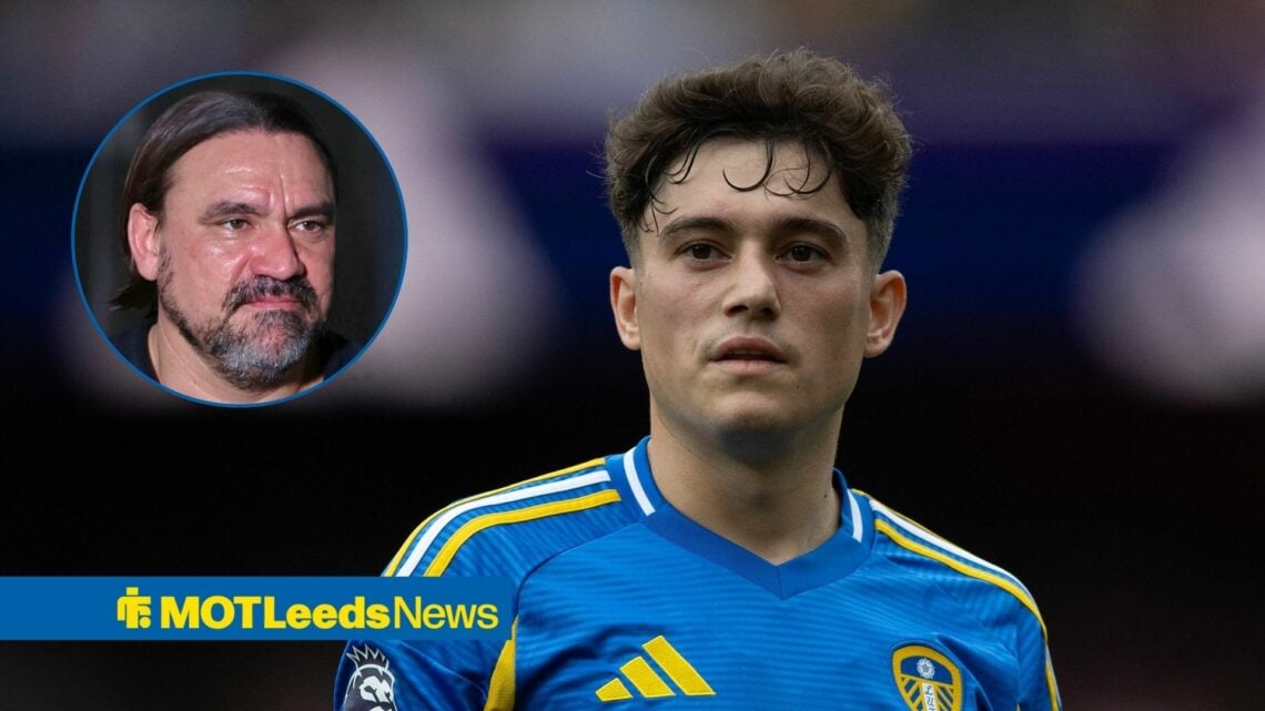 Leeds United forward Dan James and Daniel Farke in circular inset