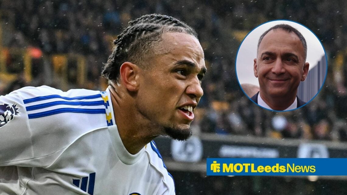 Leeds United forward Noah Okafor and Paraag Marathe in circular inset