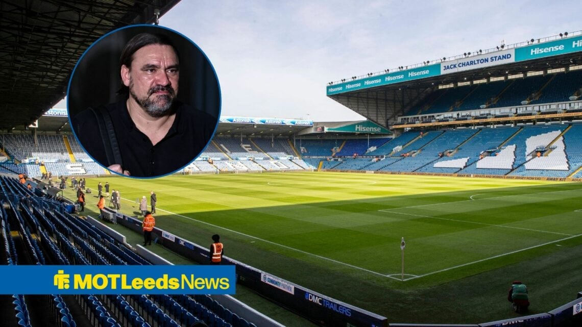 Elland Road with Daniel Farke in left circular inset
