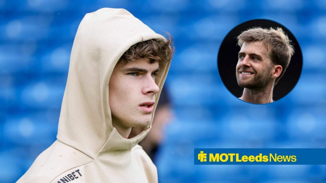 Harry Gray looking focused, ex-Leeds United ace Patrick Bamford looking happy.