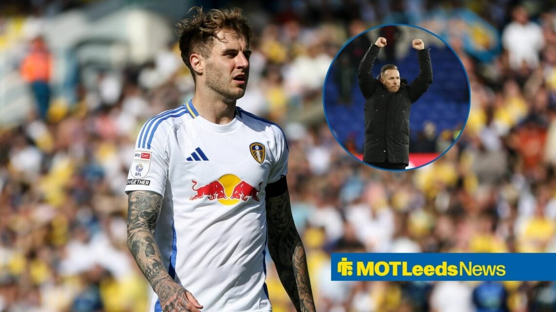 Joe Rodon playing for Leeds with Craig Bellamy in right circular inset