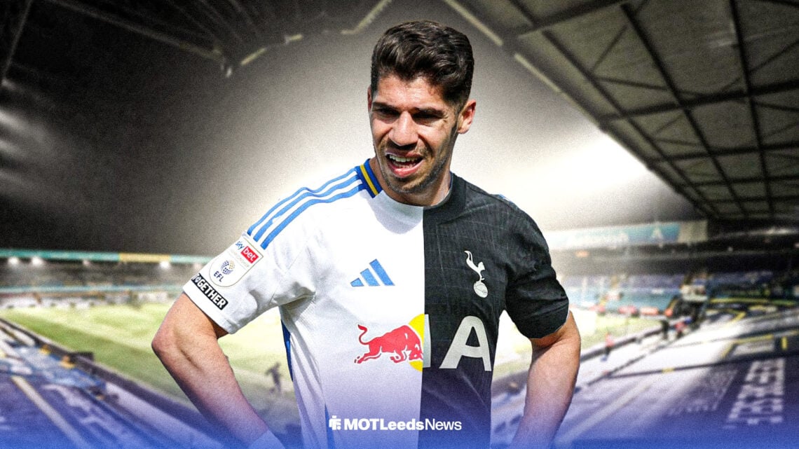 Manor Solomon in half Leeds and Tottenham kit