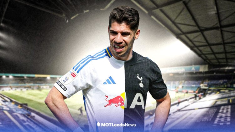 Manor Solomon in half Leeds and Tottenham kit
