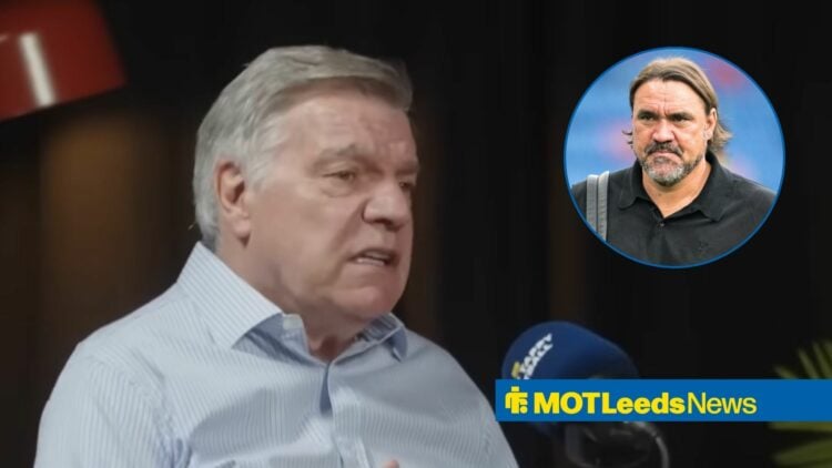 Sam Allardyce looks towards a circular frame of Daniel Farke