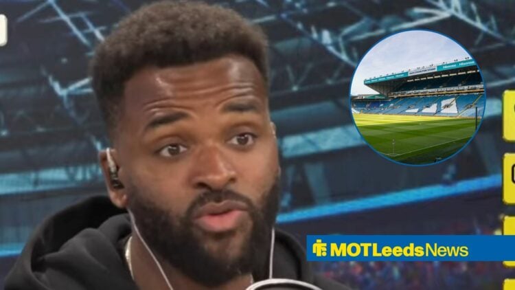 Darren Bent looks surprised, with Elland Road in a circular frame inset